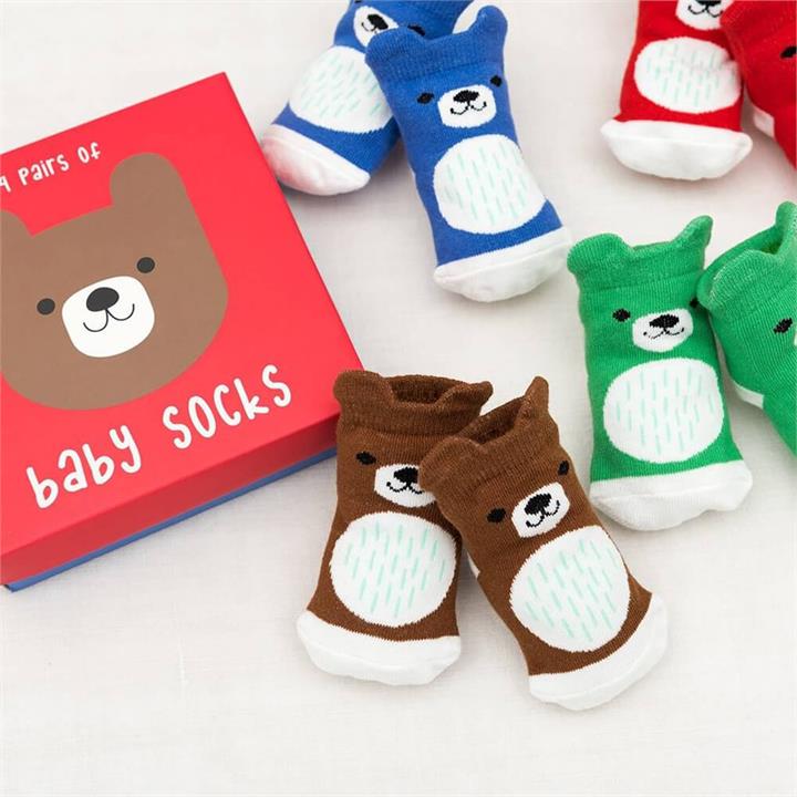 Chaussettes Bébé Bramble & Bear - Lot De 6 Paires Antidérapantes En Coton Doux - Tailles 0-5 Ans - Bleu Et Rose