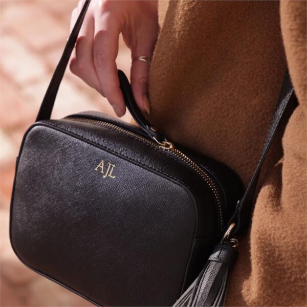 Personalised Black Saffiano Cross Body Bag