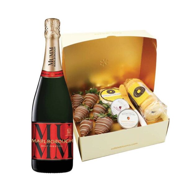 Chocolate Strawberries, Cheese & Sparkling Dessert Box - Medium - Edible Blooms