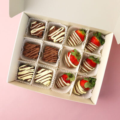 Gourmet Brownie and Strawberry Dessert Box - Small - Edible Blooms