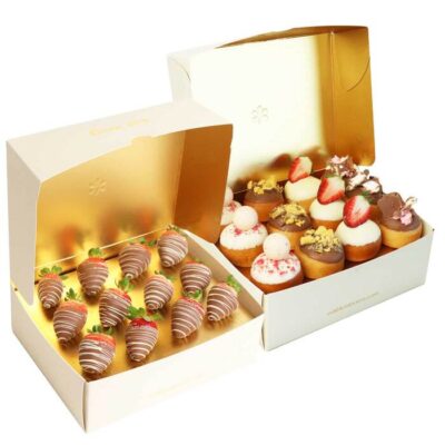 Choc-Dipped Strawberries & Donut Dessert Box - Two Dozen - Edible Blooms