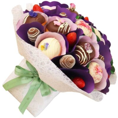 Edible Flower Bouquet with Donuts and Strawberries - Edible Blooms