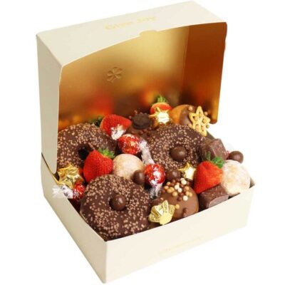 Milk Chocolates, Gourmet Donuts & Strawberry Dessert Box - Medium - Edible Blooms