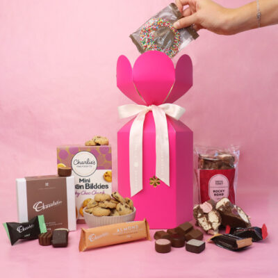 Pink  Chocolate Treat Box with Cookies, Rocky Road & Truffles - Small - Edible Blooms