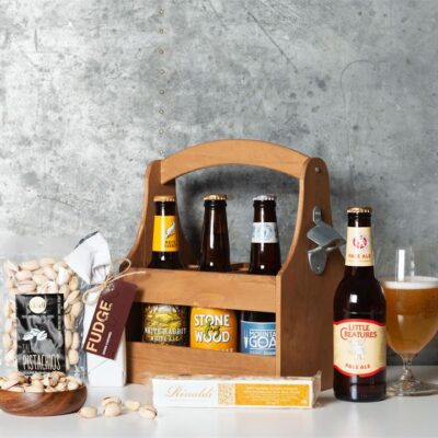 Wooden Beer Caddy with Snacks