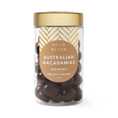 Koko Black Espresso Macadamias 165g | Dark Chocolate