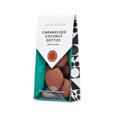 Koko Black Caramelised Coconut Dotties 100g | Milk Chocolate Mamjo Gifts Koko Black Caramelised Coconut Dotties 100g | Milk Chocolate